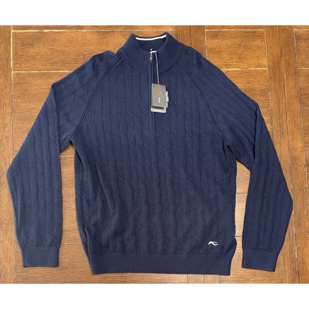 NWT Kjus Pullover Mens 2XL/52 Navy Cable Knit Cashmere Wool Blend Luxe Half Zip